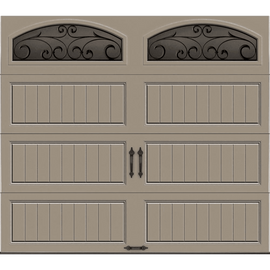 R-Value Intellicore Insulated Sandstone Garage Door with Wrought Iron Window