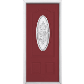 New Haven Three Quarter Oval Lite Painted Smooth Fiberglass Prehung Front Door with Brickmold